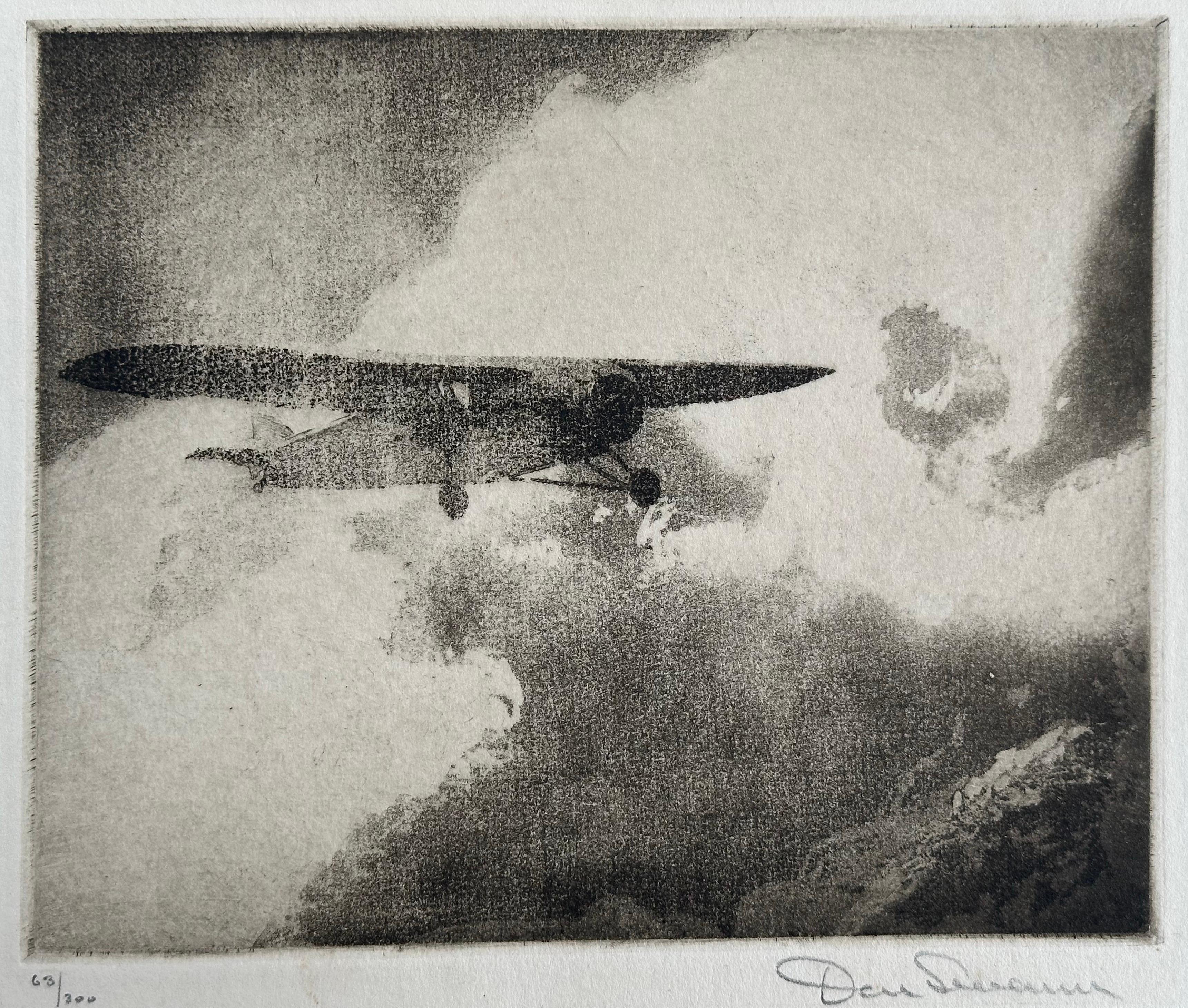 Single engine monoplane in flight - American Impressionist Print by Don Swann