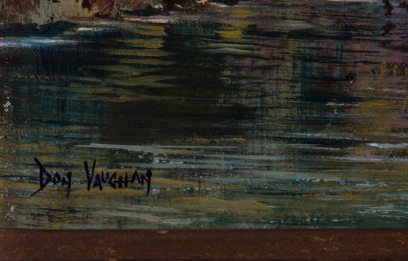 Don Vaughan (b.1916) - Signed & Framed 20th Century Oil, Fishing Riverscape 2