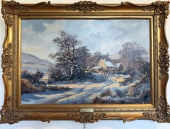 Don Vaughan (Britannico 1916-2005) "Passeggiata d'inverno" Pittura ad olio VTG Paesaggio invernale