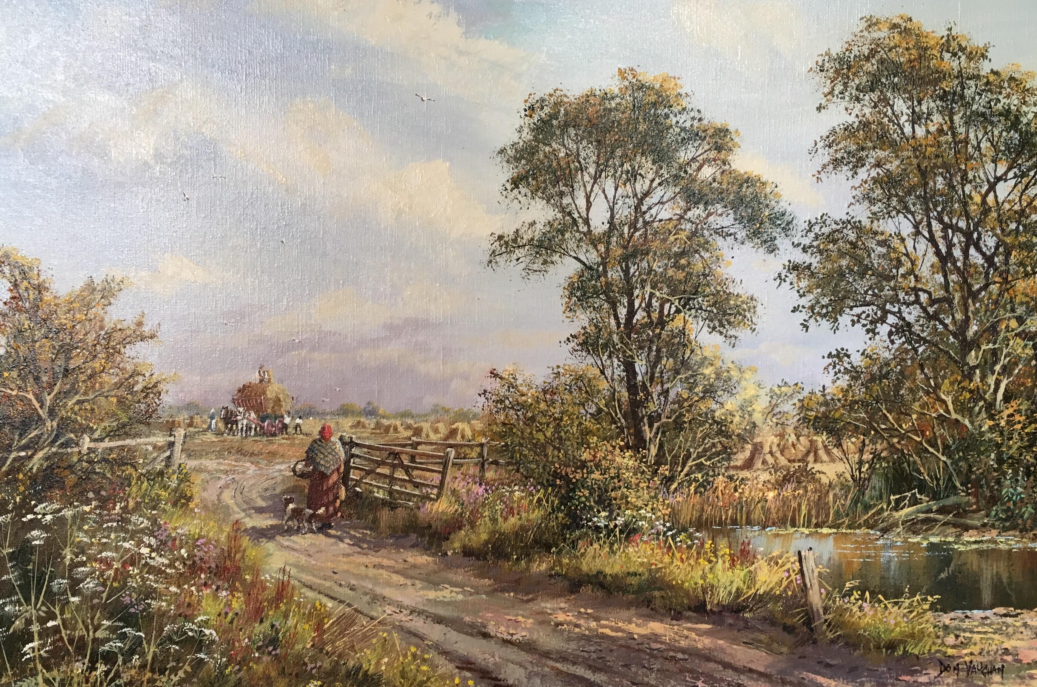 Don Vaughan Landscape Painting - Foraging on a Walk, Impressionist Scene of an English Countryside, Signed