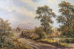 Foraging on a Walk, Impressionist Scene of an English Countryside, Signed