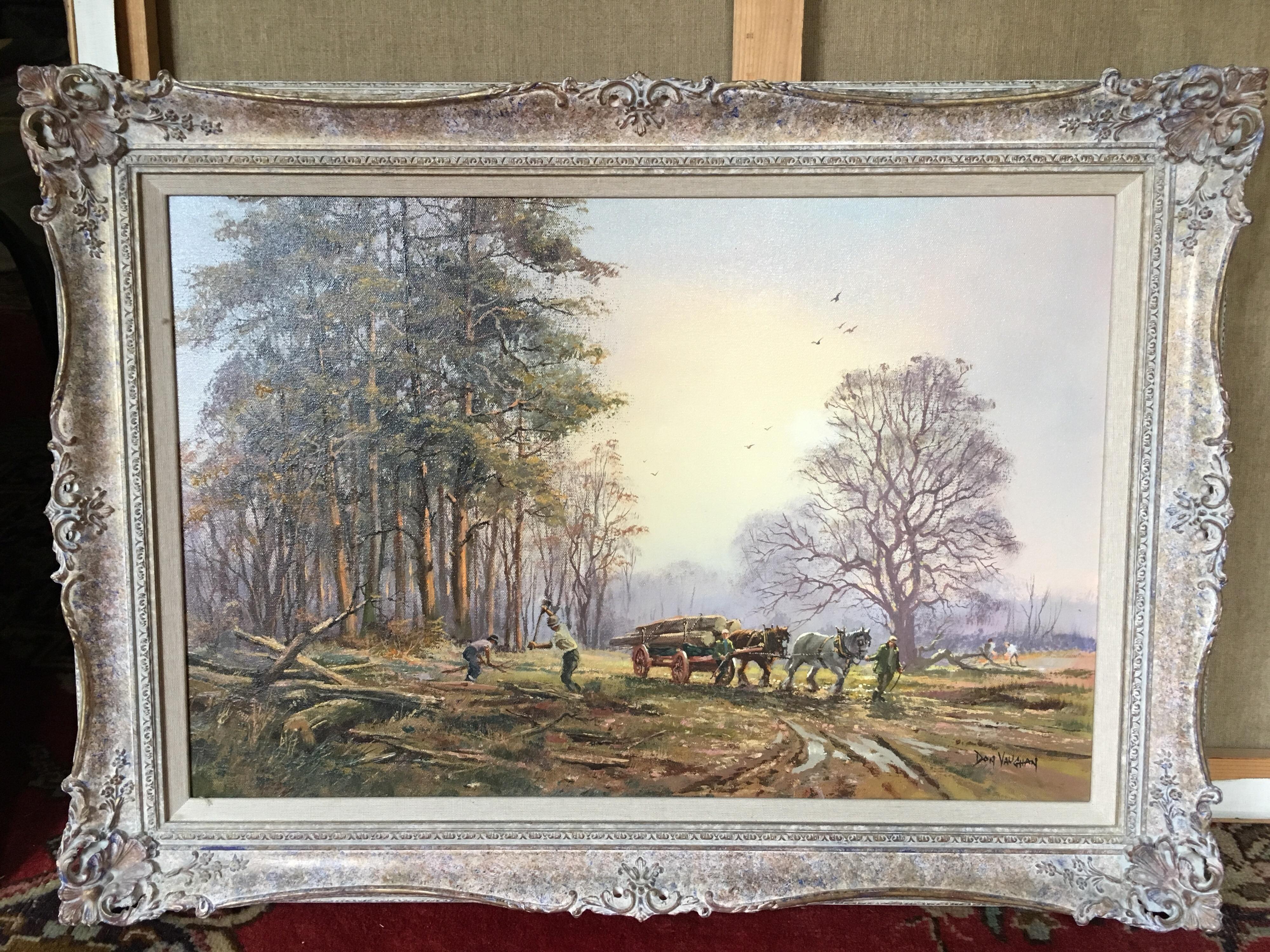 Horse and Cart, Large Impressionist Landscape English Countryside, Signed Oil - Painting by Don Vaughan