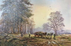 Horse and Cart, Large Impressionist Landscape English Countryside, Signed Oil