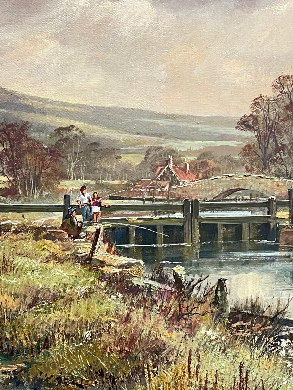 Pesca vicino alla chiusa
di Don Vaughan (Regno Unito, XX secolo) *vedi note sotto
olio su tela firmato, incorniciato in un'elaborata cornice dorata
incorniciato: 28,5 x 40,5 pollici
tela: 25 x 36 pollici
provenienza: collezione privata, Cotswolds,
