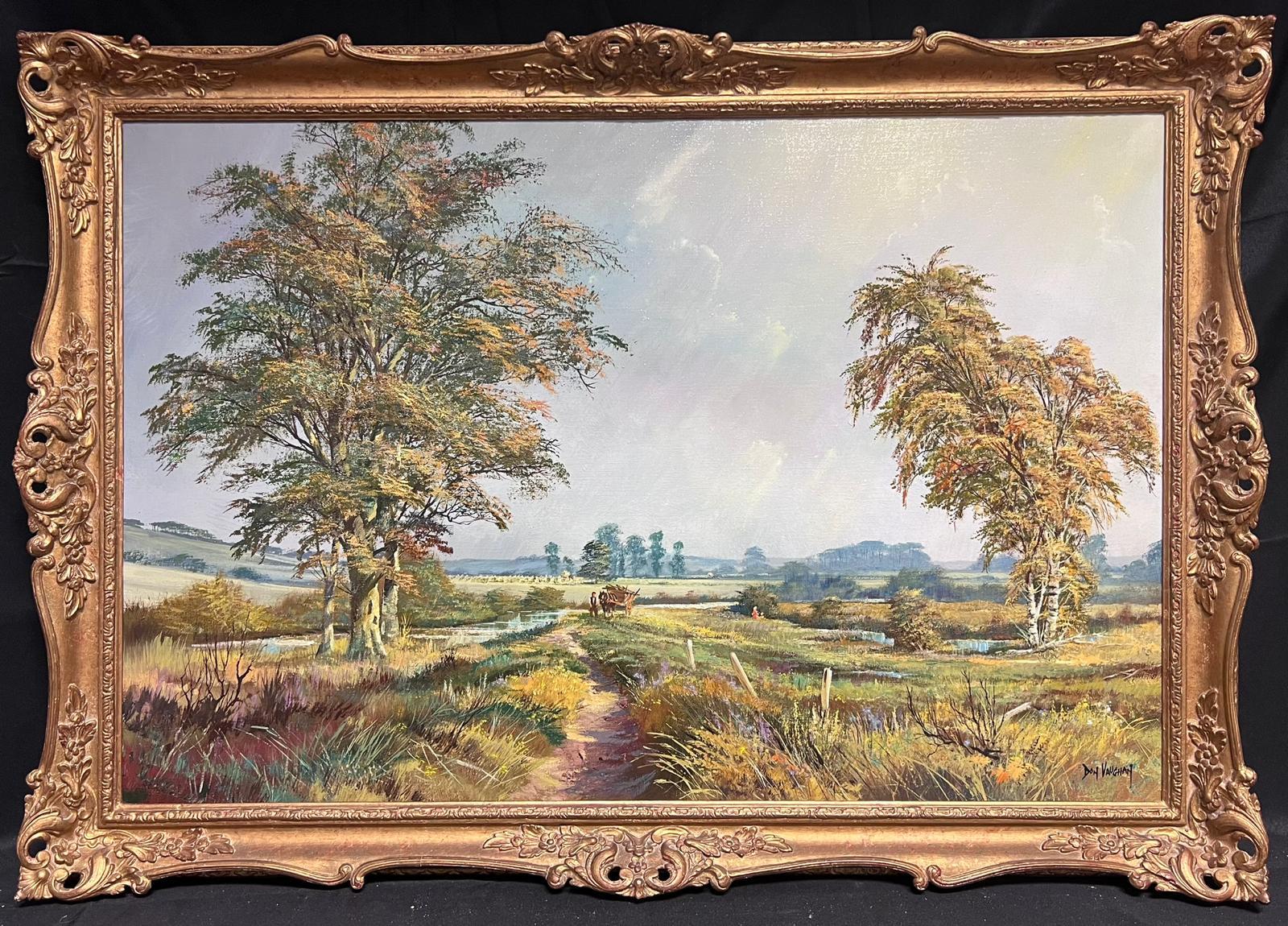 Huge Traditional English Oil Countryside Landscape Horse & Cart Summer Meadows - Painting by Don Vaughan