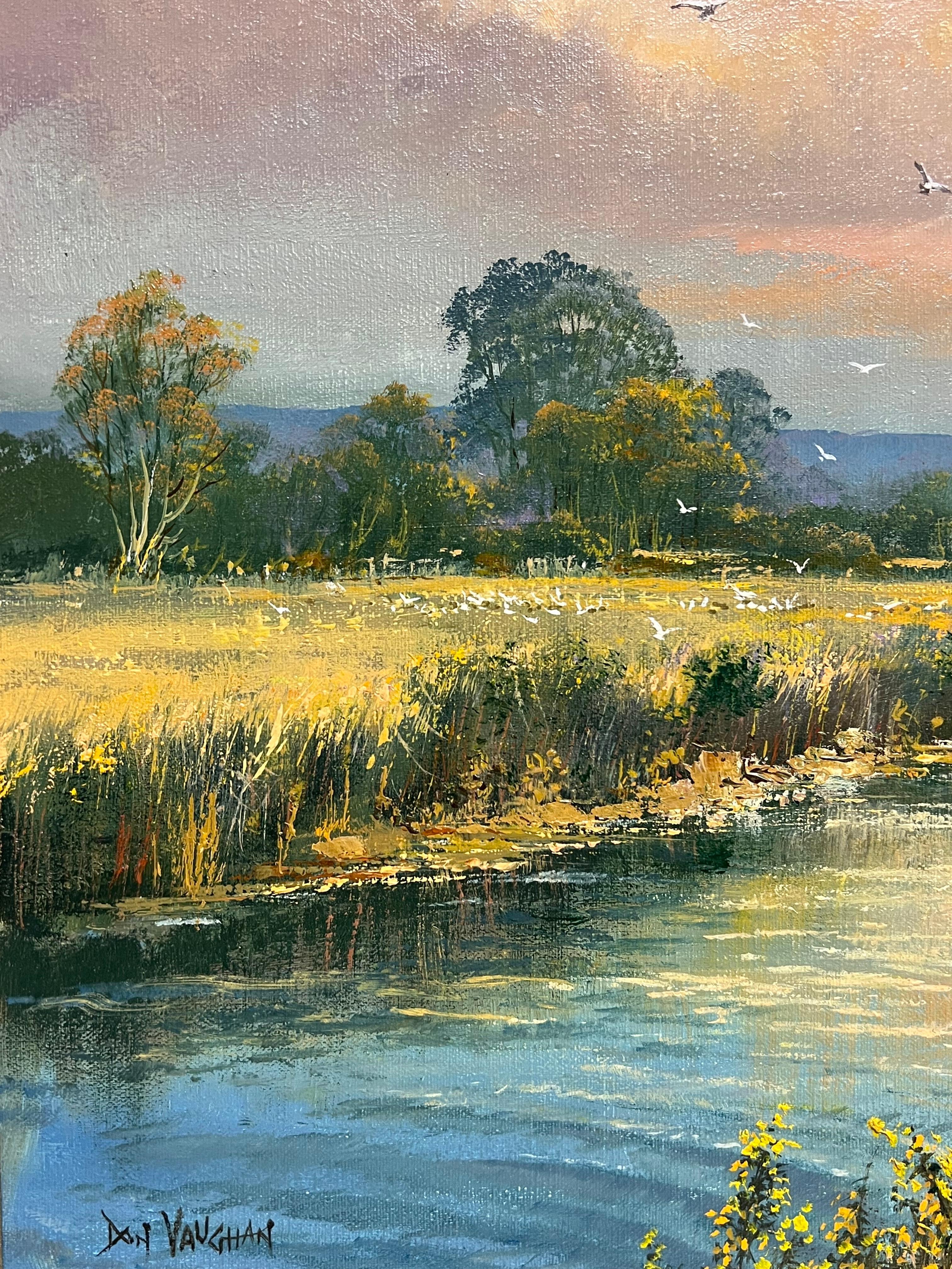 Large Traditional English Summer Pastoral Cattle River Landscape Ölgemälde im Angebot 5