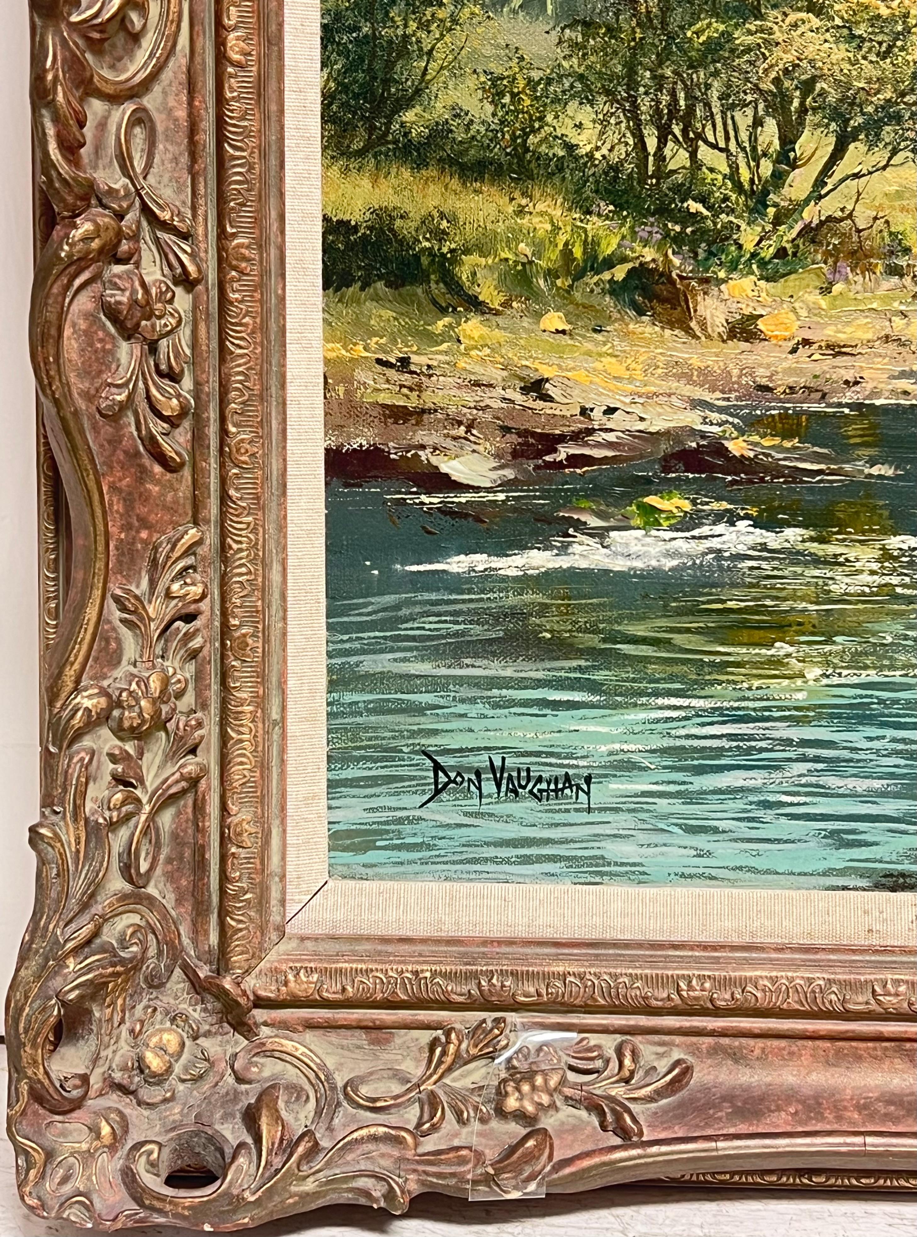 Large Traditional English Summer River Landscape Oil Painting Harvest & Picnic For Sale 4