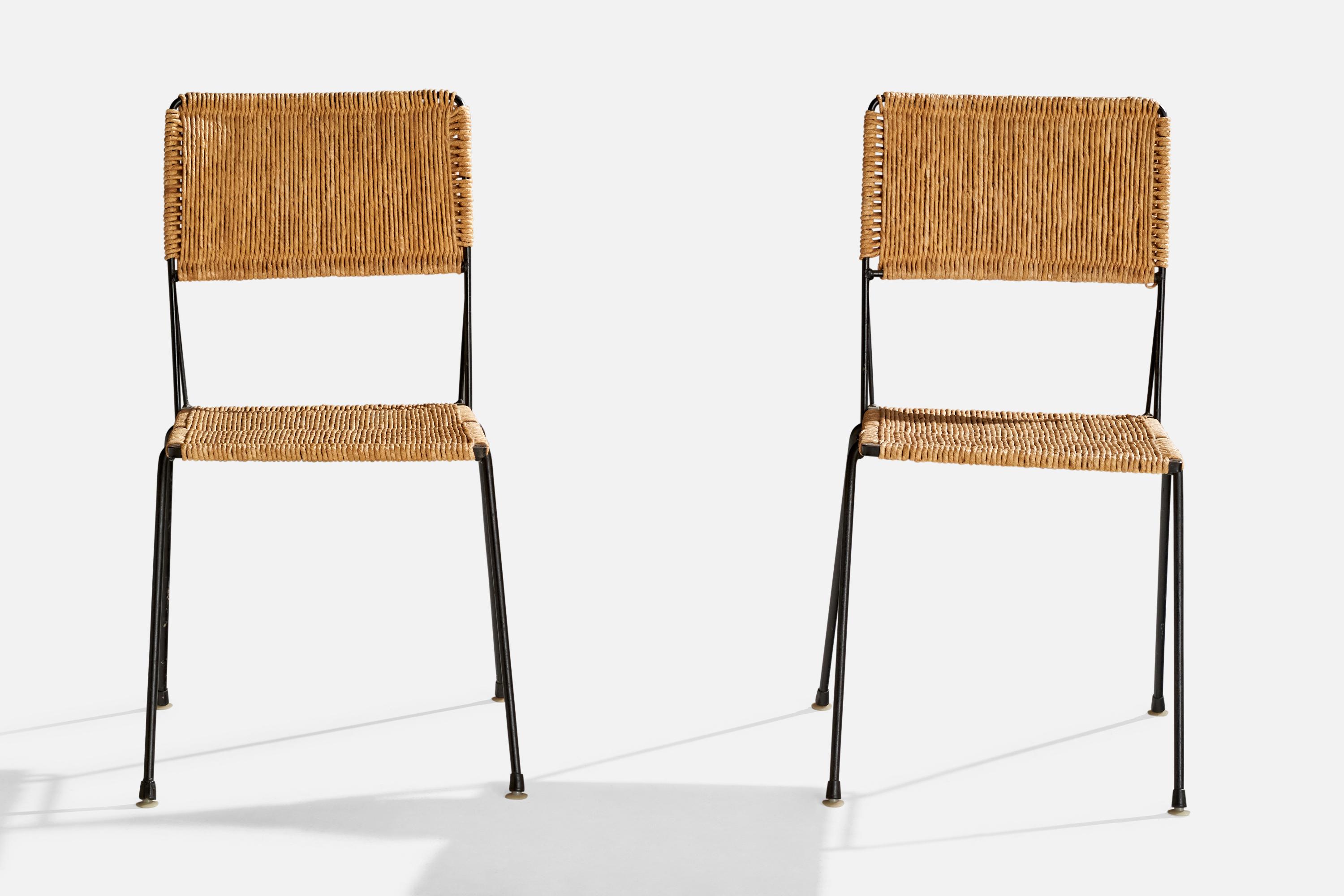 Mid-Century Modern Don Ward, chaises d'appoint, fer, corde, États-Unis, années 1950 en vente