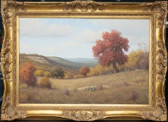 Paysage d'automne du Texas Huile sur toile Peinture western de Don Warren