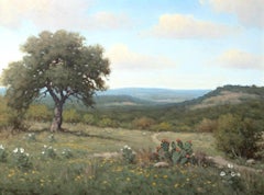 Texas Hill Country-Landschaft im texanischen Hill Country-Stil mit Argemone, Coreopsis und blühenden Kakteen"
