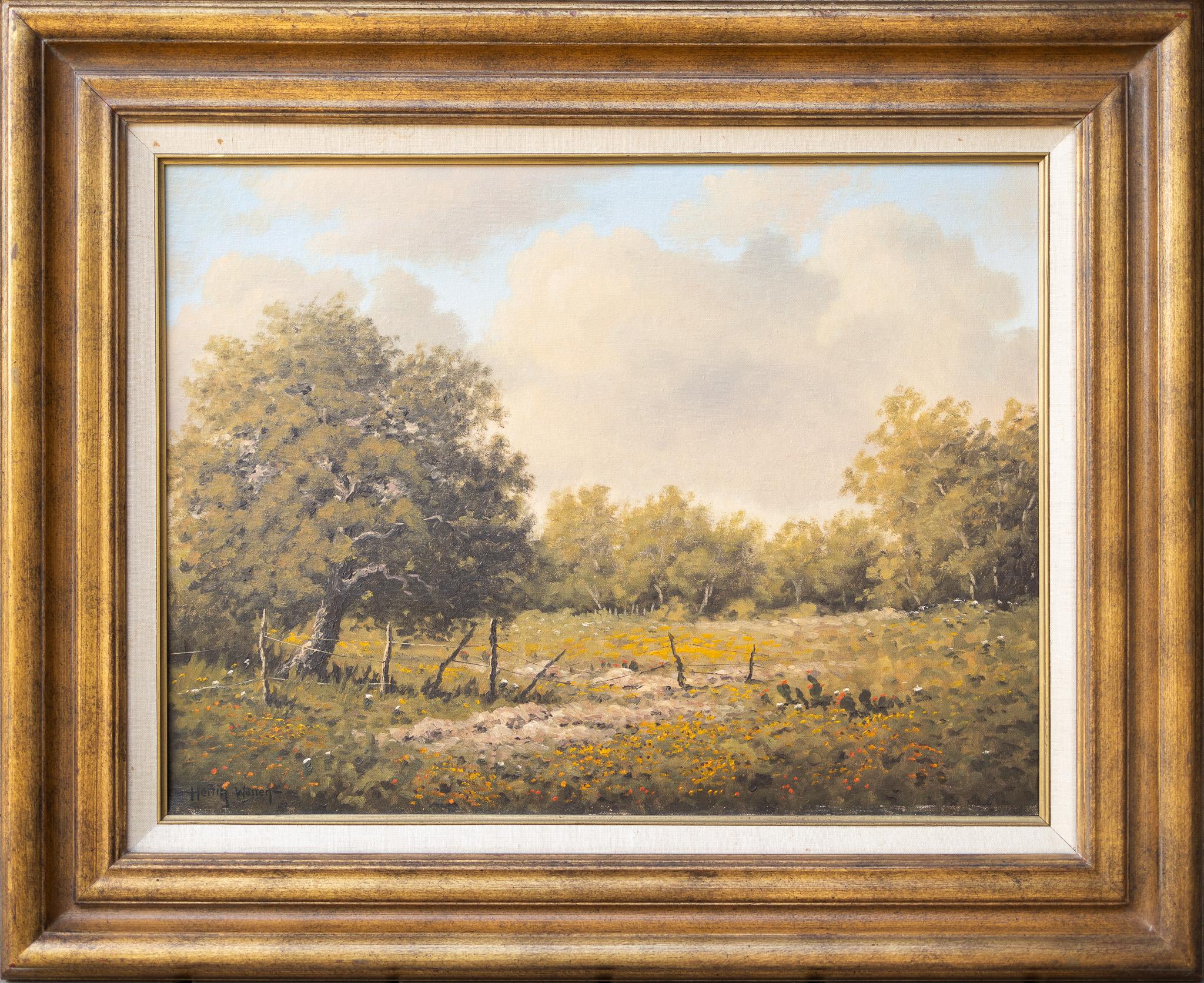 Texas Landscape with Yellow Wildflowers - Painting by Don Warren