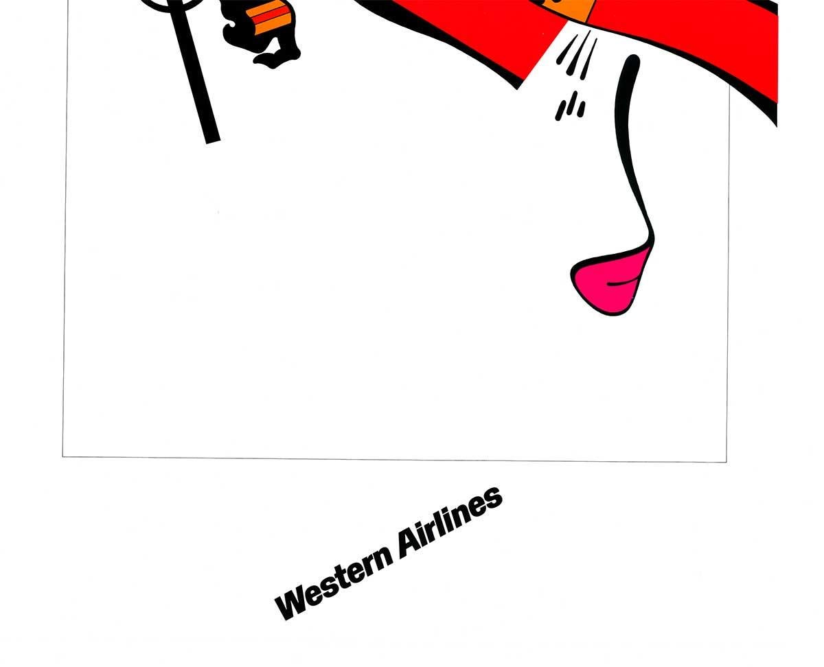 Póster original de viajes de esquí de Western Airlines - Landscape Print Rojo de Don Weller