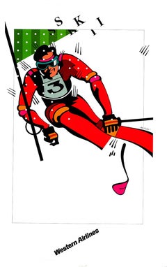 Affiche de ski vintage originale de Ski Western Airlines