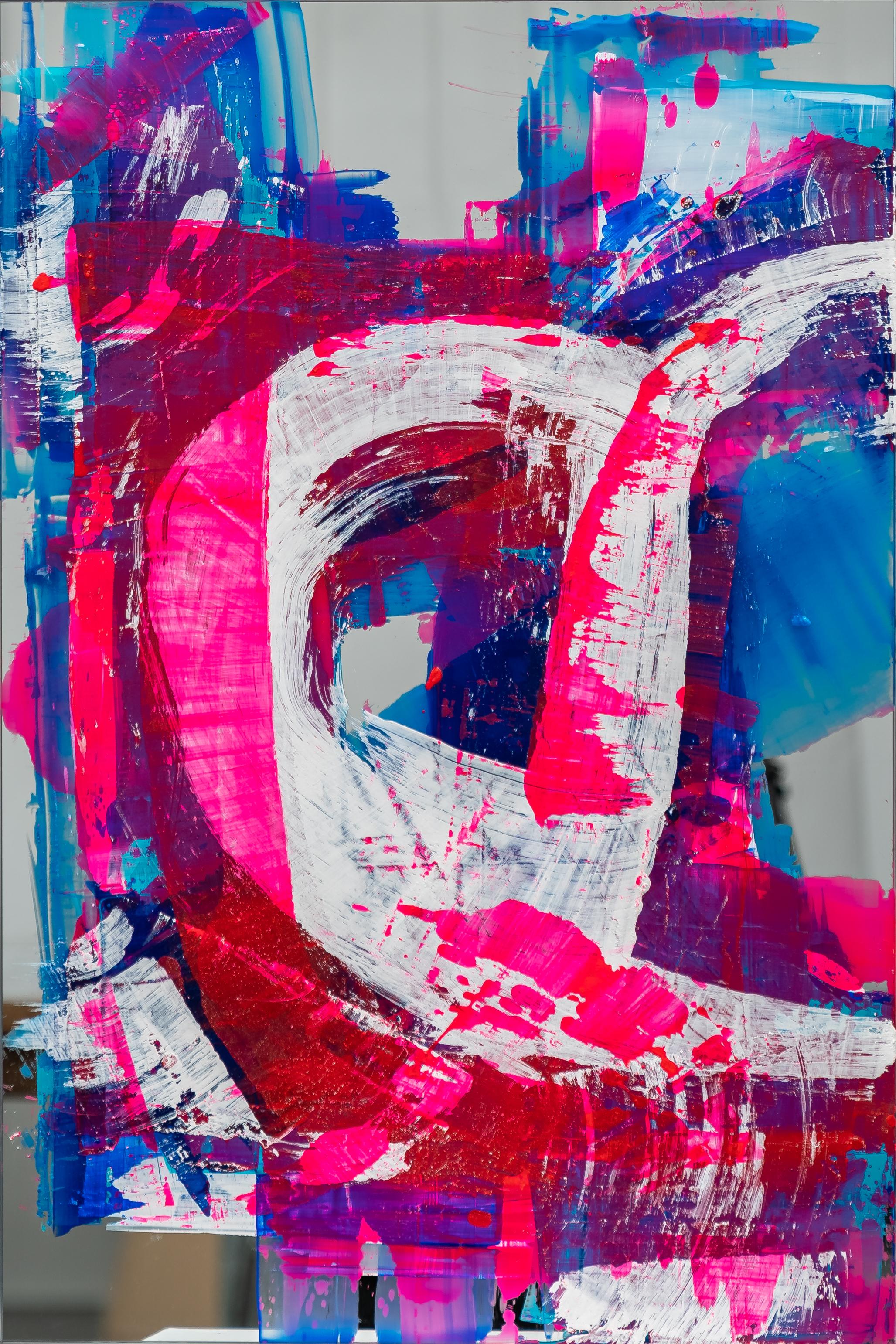 Mirror Painting No. 15, Acrylic on Mirror, 60 x 90cm, 2021 - Pink Abstract Painting by Don William Bingemer