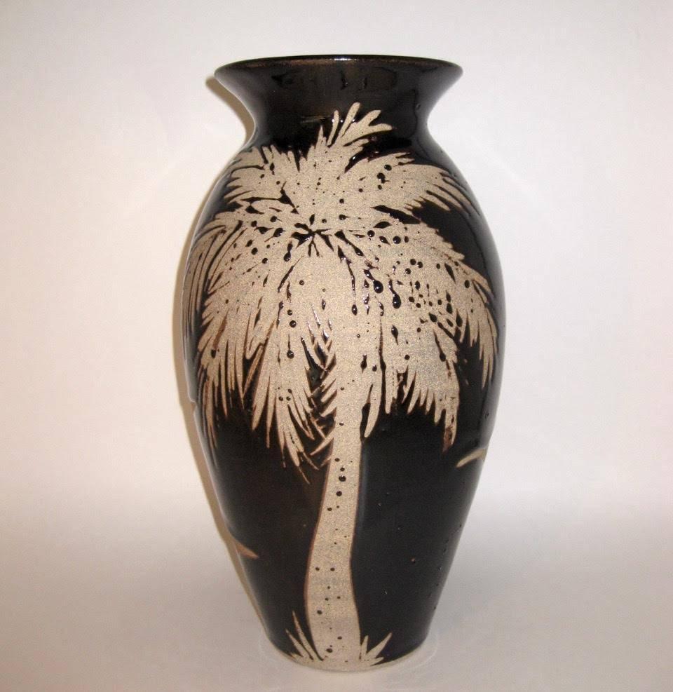 Glazed Don Williams Studo Pottery Tropical Palm Tree Vase