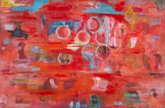 Rot mit Kreisen, Original abstraktes Gemälde, 2021