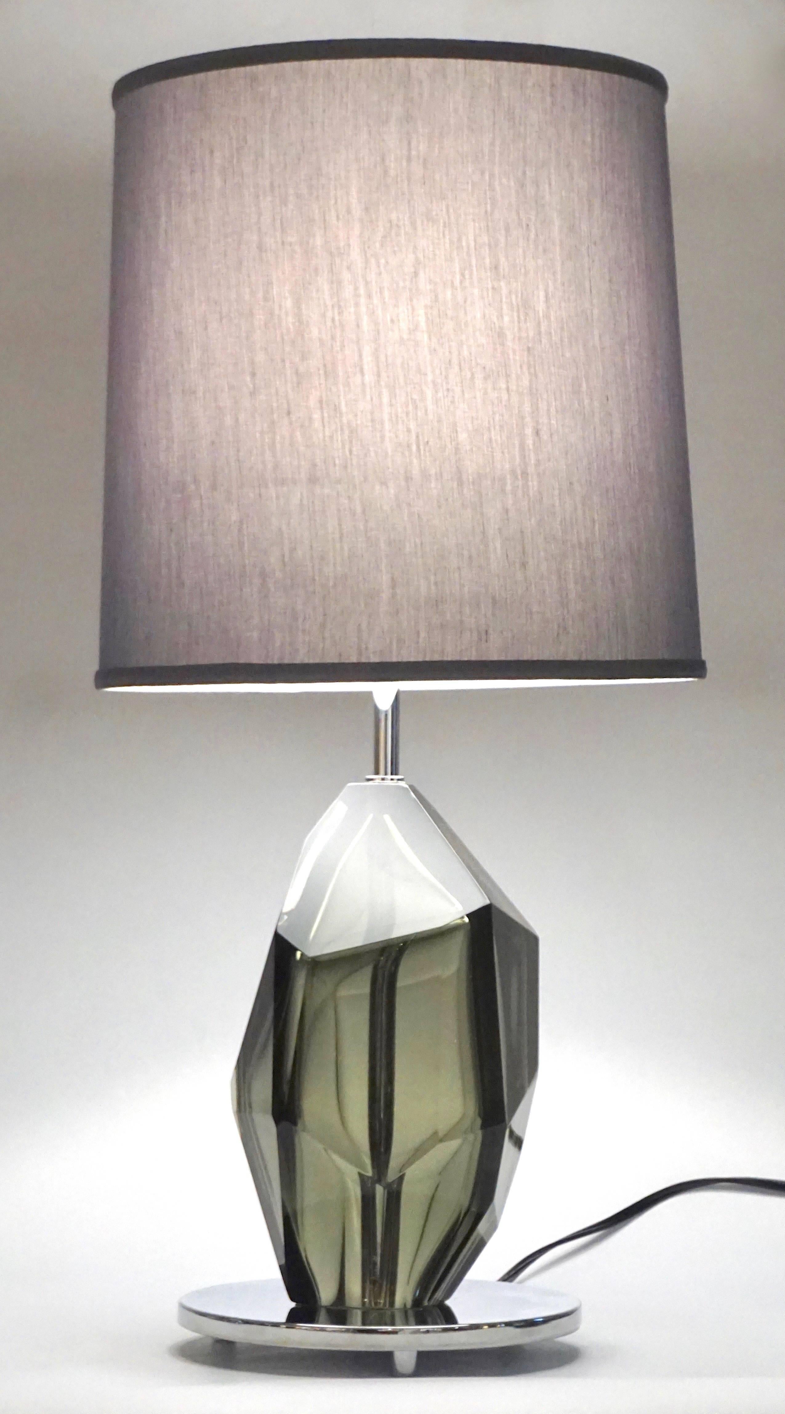 Organic Modern Donà Contemporary Italian Faceted Solid Rock Smoked Murano Glass Lamp For Sale