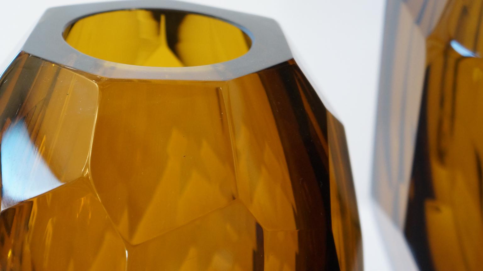 Donà Furnace Mid-Century Modern Amber Molato Three Murano Glass Vases, 1998s For Sale 4