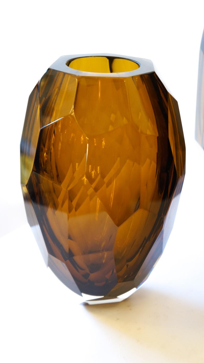 Donà Furnace Mid-Century Modern Amber Molato Three Murano Glass Vases, 1998s For Sale 5