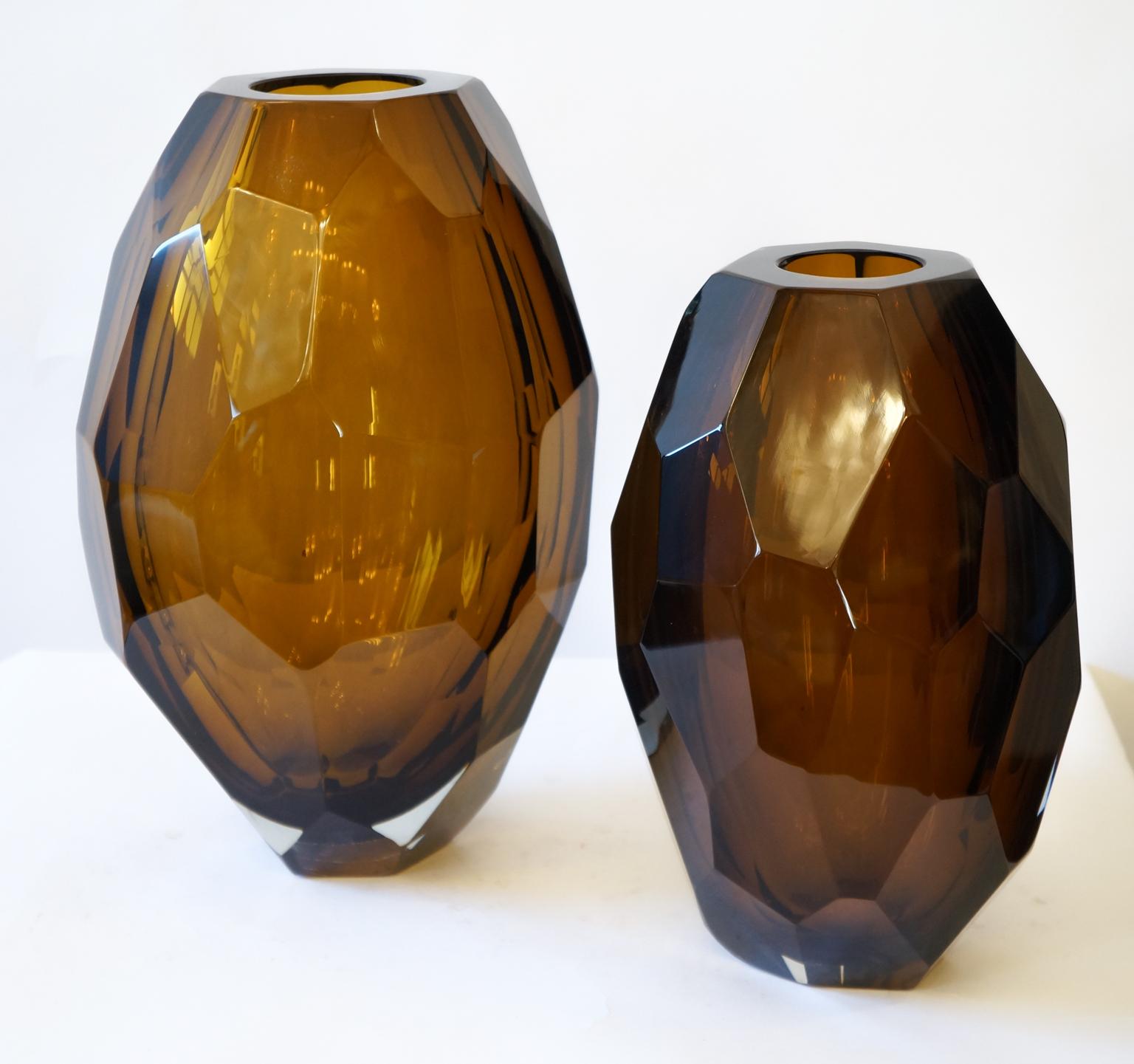 Donà Furnace Mid-Century Modern Amber Molato Drei Vasen aus Murano-Glas, 1998er Jahre im Angebot 5