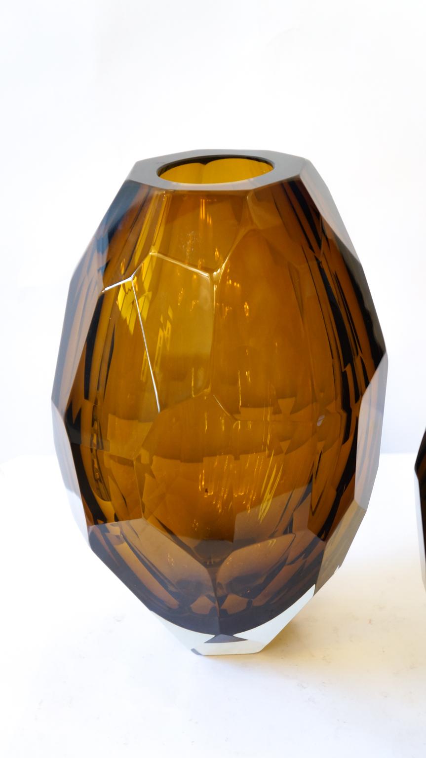 Donà Furnace Mid-Century Modern Amber Molato Drei Vasen aus Murano-Glas, 1998er Jahre im Angebot 6