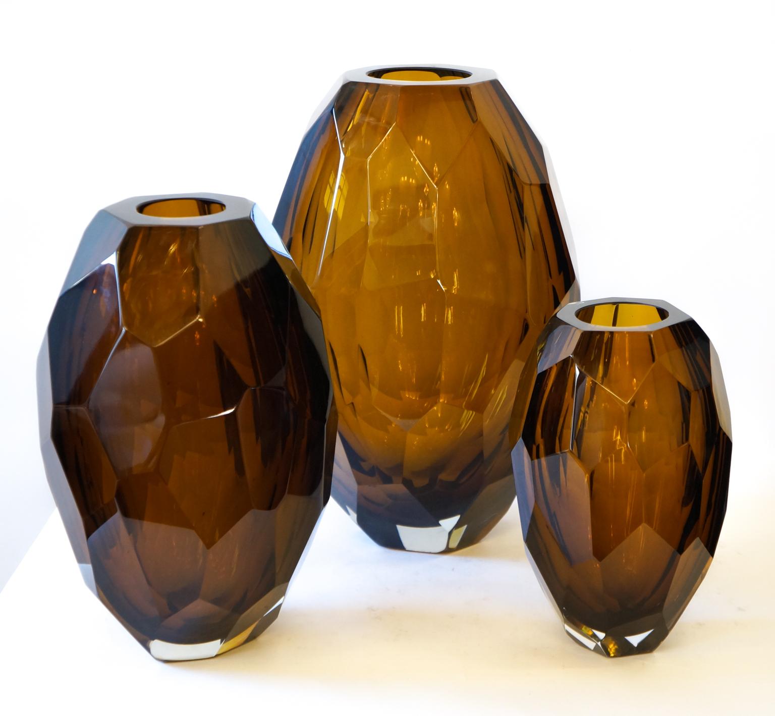 Horno Donà Moderno de mediados de siglo Ámbar Molato Tres jarrones de cristal de Murano, 1998s en venta 13