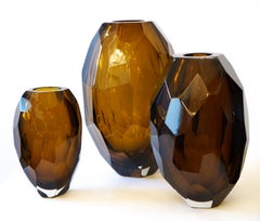 Horno Donà Moderno de mediados de siglo Ámbar Molato Tres jarrones de cristal de Murano, 1998s