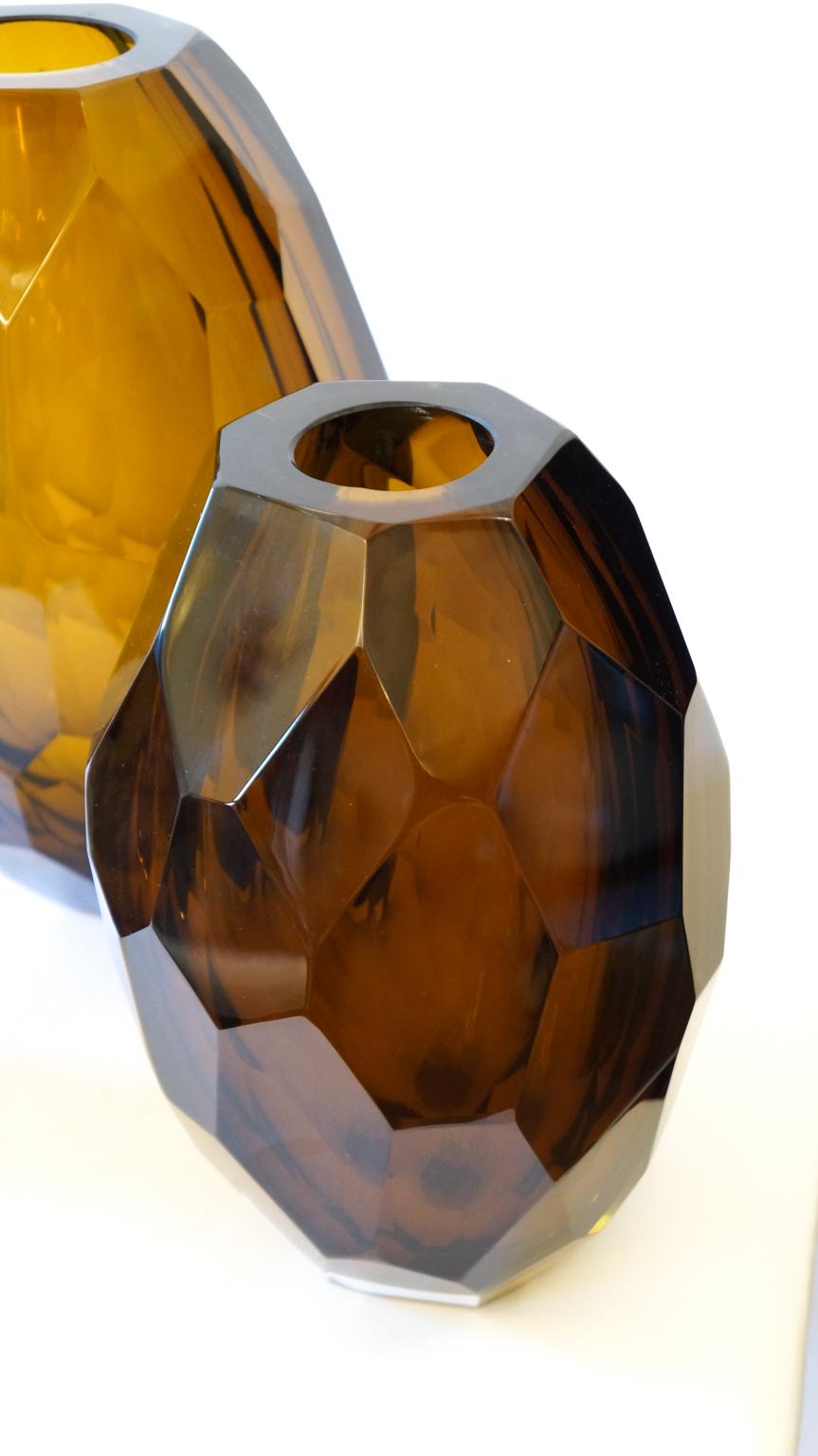 italien Fourneau de The Modernity Amber Molato Trois vases en verre de Murano, 1998s en vente