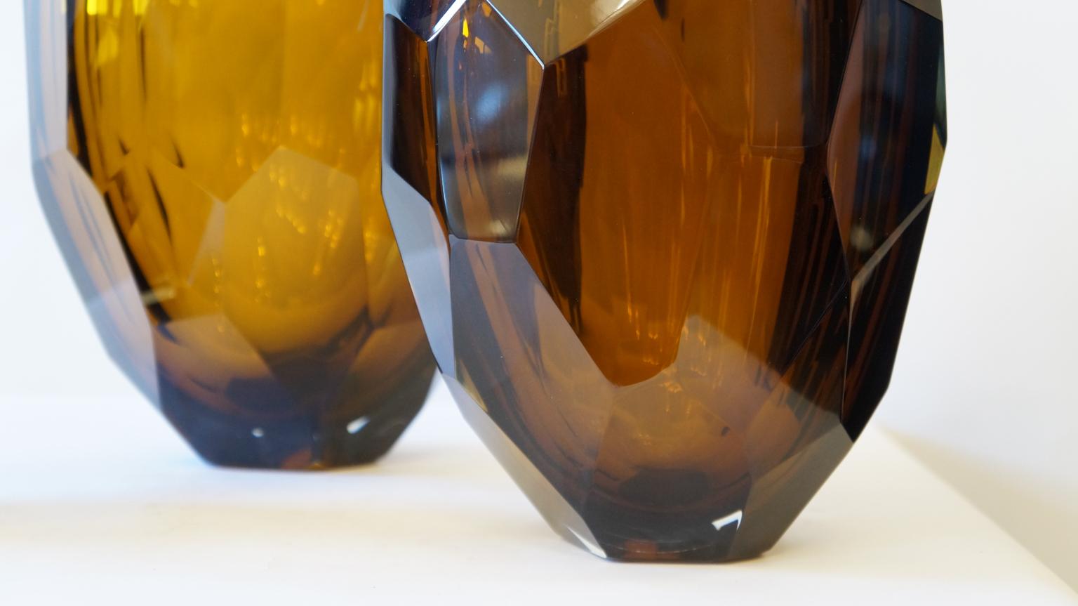 Donà Furnace Mid-Century Modern Amber Molato Drei Vasen aus Murano-Glas, 1998er Jahre (Ende des 20. Jahrhunderts) im Angebot