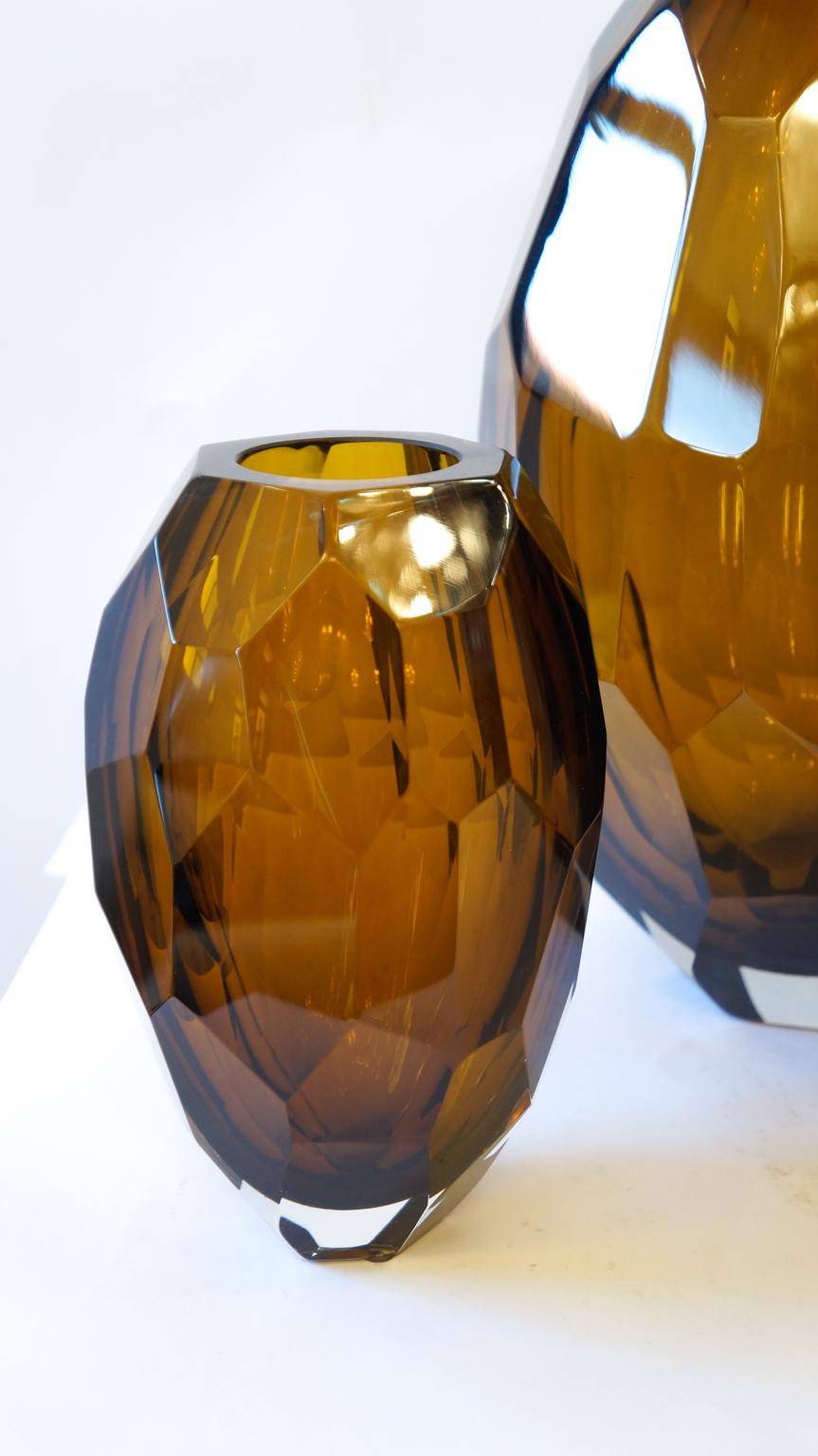 Verre de Murano Fourneau de The Modernity Amber Molato Trois vases en verre de Murano, 1998s en vente