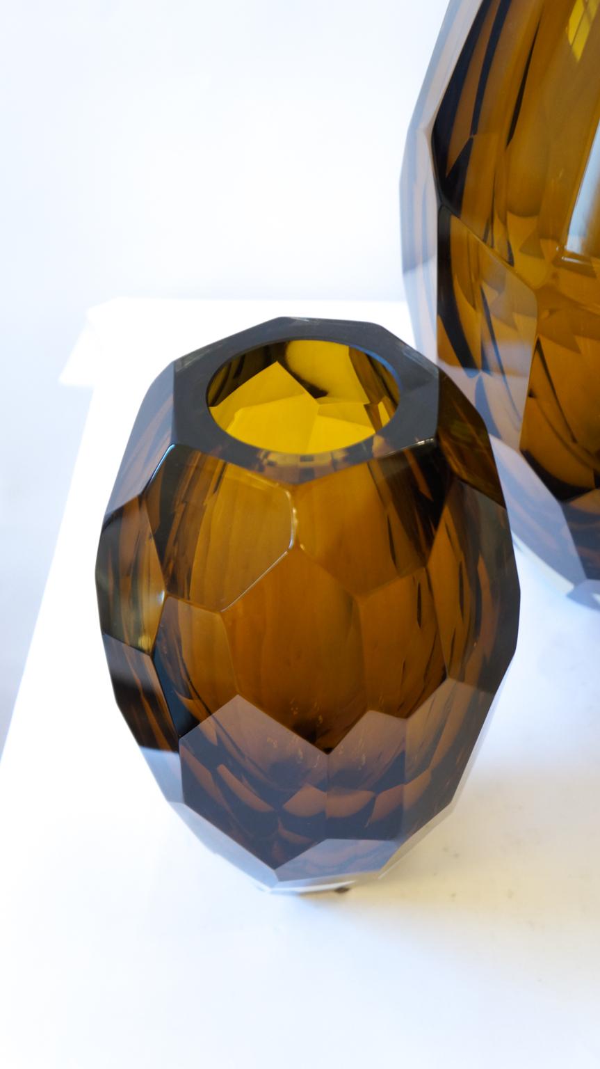 Donà Furnace Mid-Century Modern Amber Molato Drei Vasen aus Murano-Glas, 1998er Jahre im Angebot 1