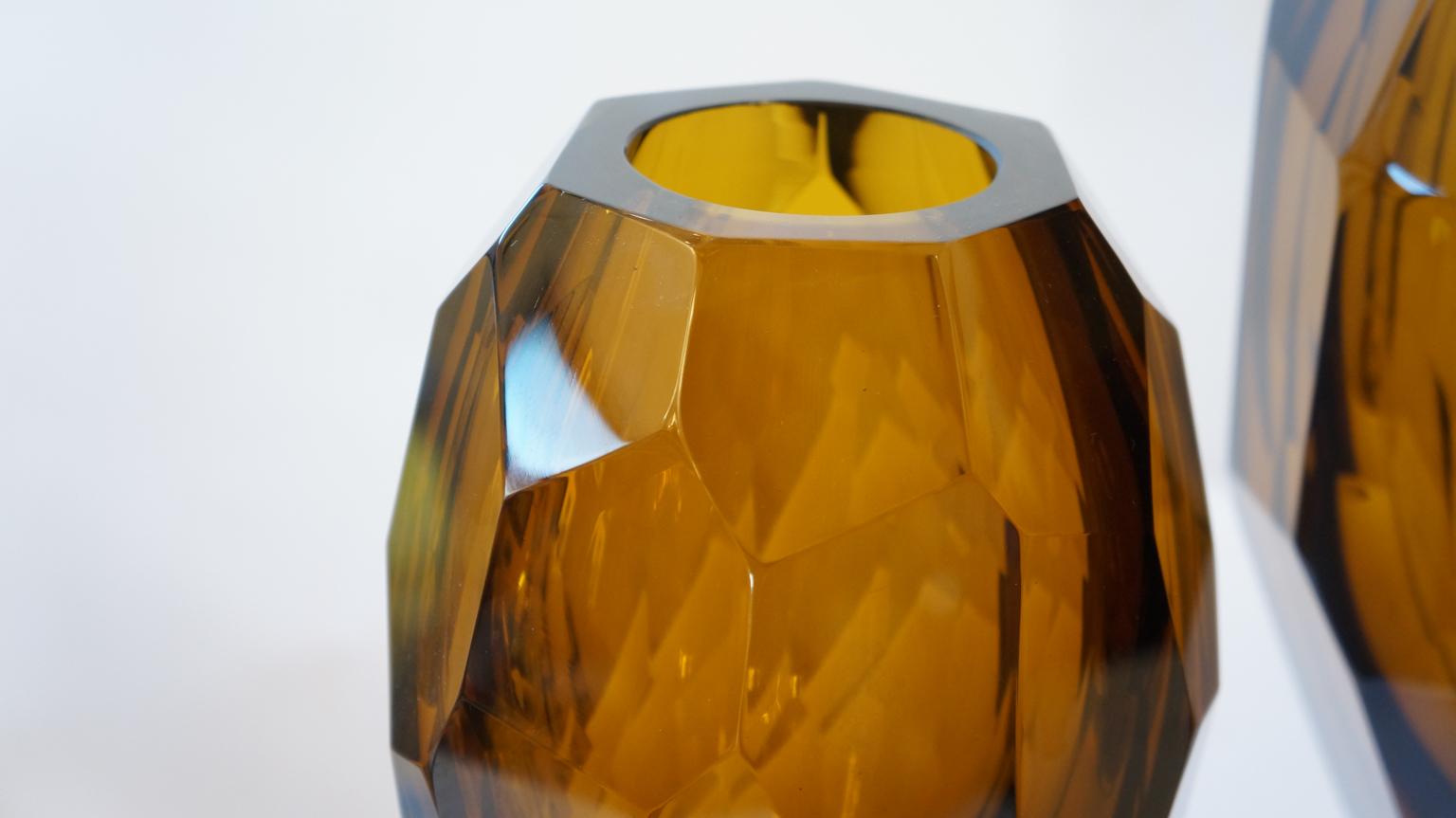 Donà Furnace Mid-Century Modern Amber Molato Drei Vasen aus Murano-Glas, 1998er Jahre im Angebot 2