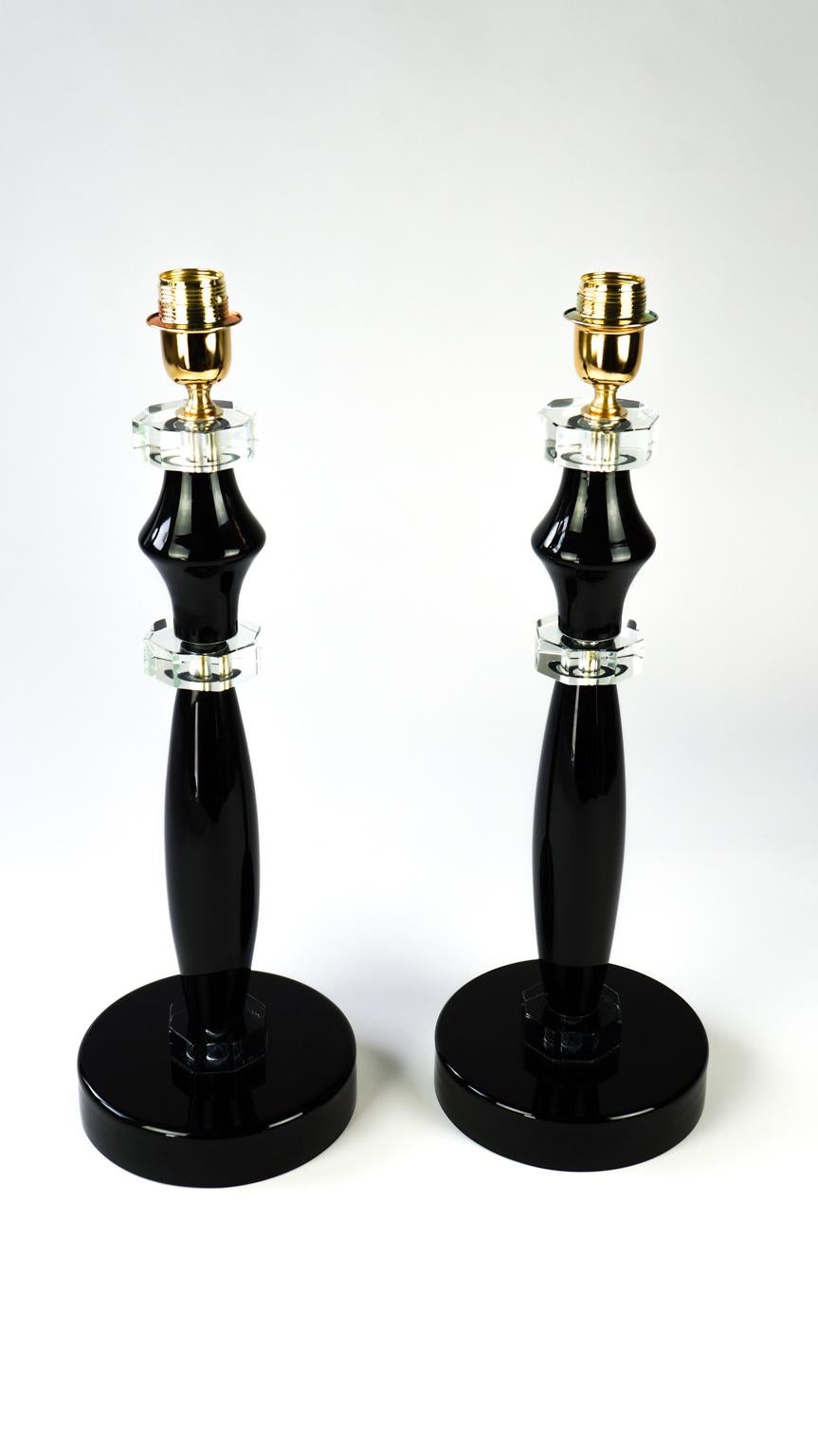 Italian Donà Furnace Mid-Century Modern Black Two of Murano Glass Table Lamps, 1978 For Sale