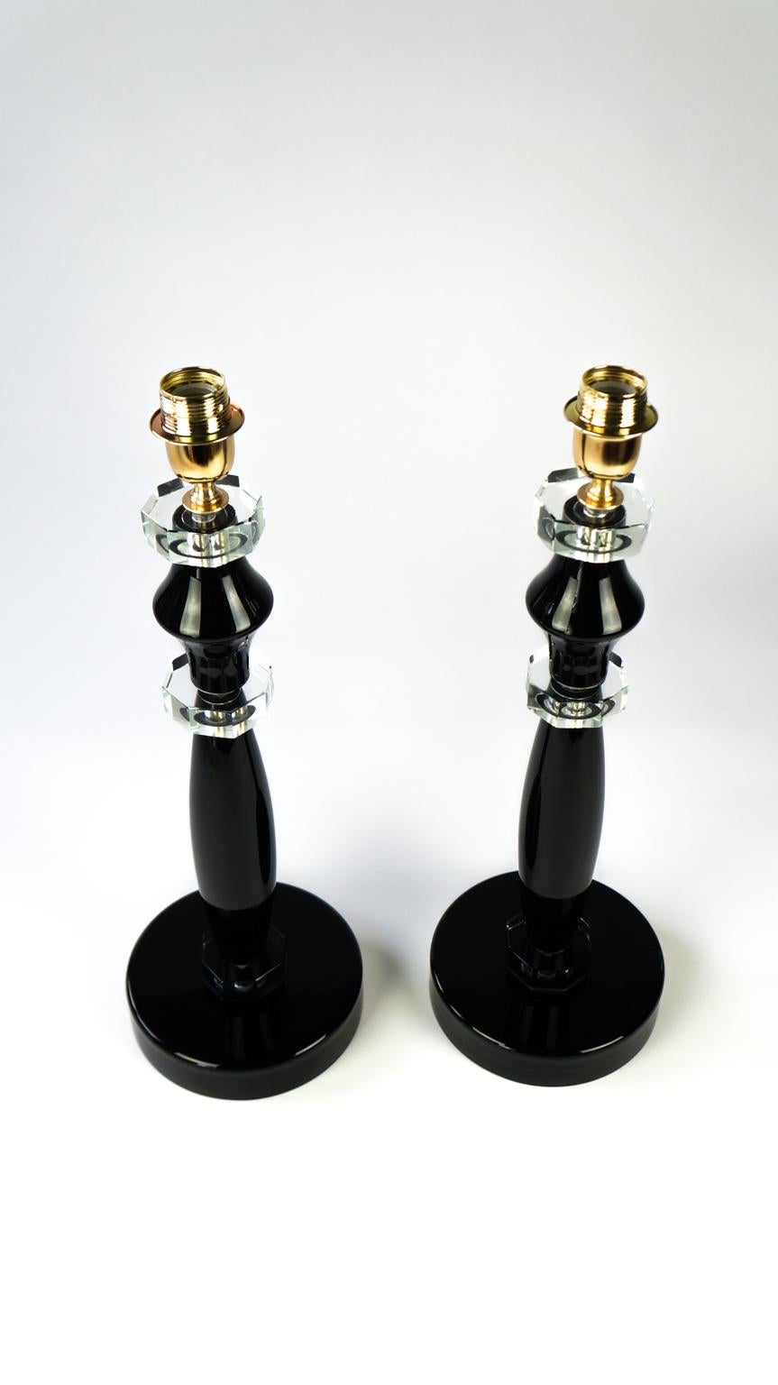 Hand-Crafted Donà Furnace Mid-Century Modern Black Two of Murano Glass Table Lamps, 1978 For Sale