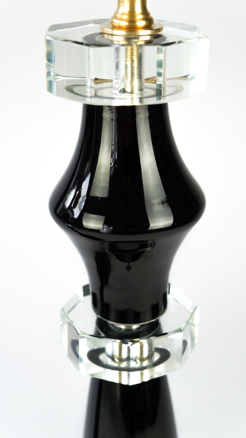 Verre d'art Don Furnace - Deux lampes de bureau noires en verre de Murano, de style mi-siècle moderne, 1978 en vente