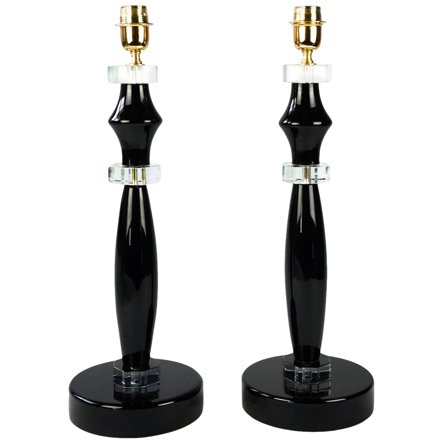 Donà Furnace Mid-Century Modern Black Two of Murano Glass Table Lamps, 1978 For Sale