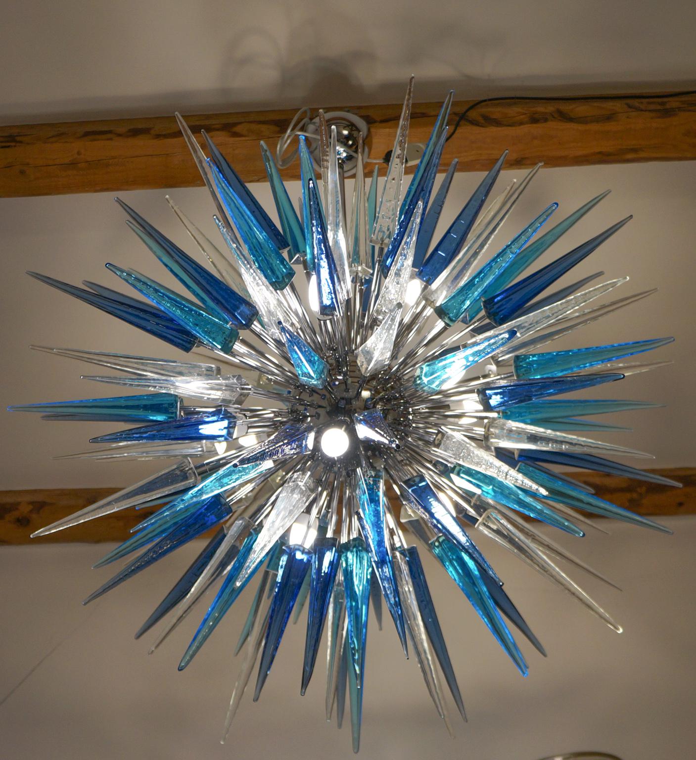 Dona Furnace Mid-Century Modern Crystal Blue Murano Glass Chandelier, 1998 For Sale 7