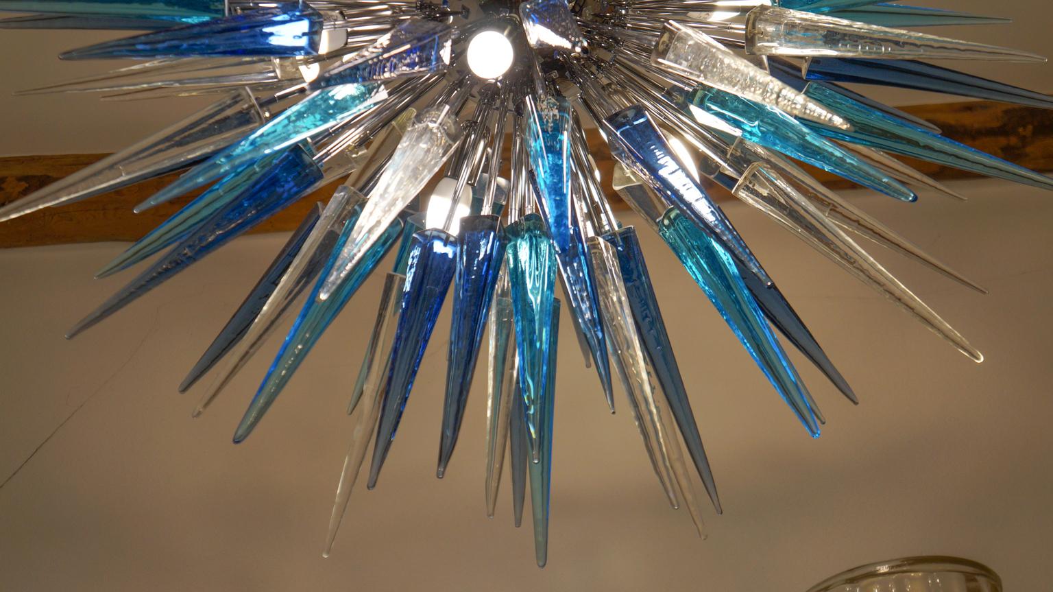 Dona Furnace Mid-Century Modern Crystal Blue Murano Glass Chandelier, 1998 For Sale 8