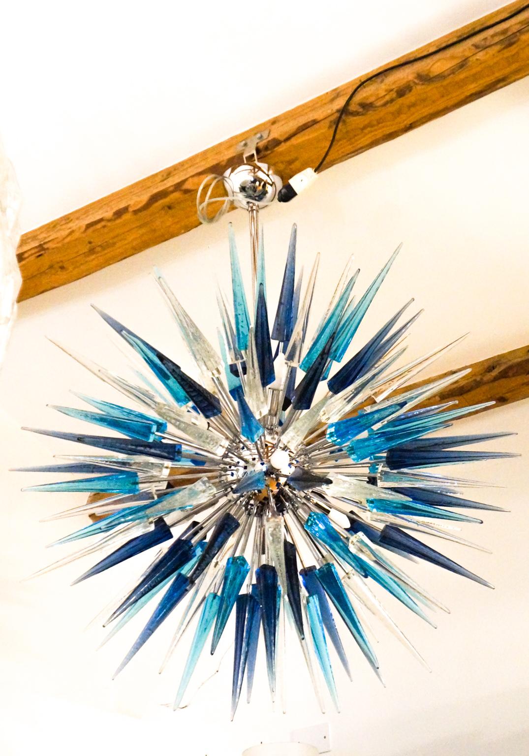 Dona Furnace Mid-Century Modern Crystal Blue Murano Glass Chandelier, 1998 For Sale 2