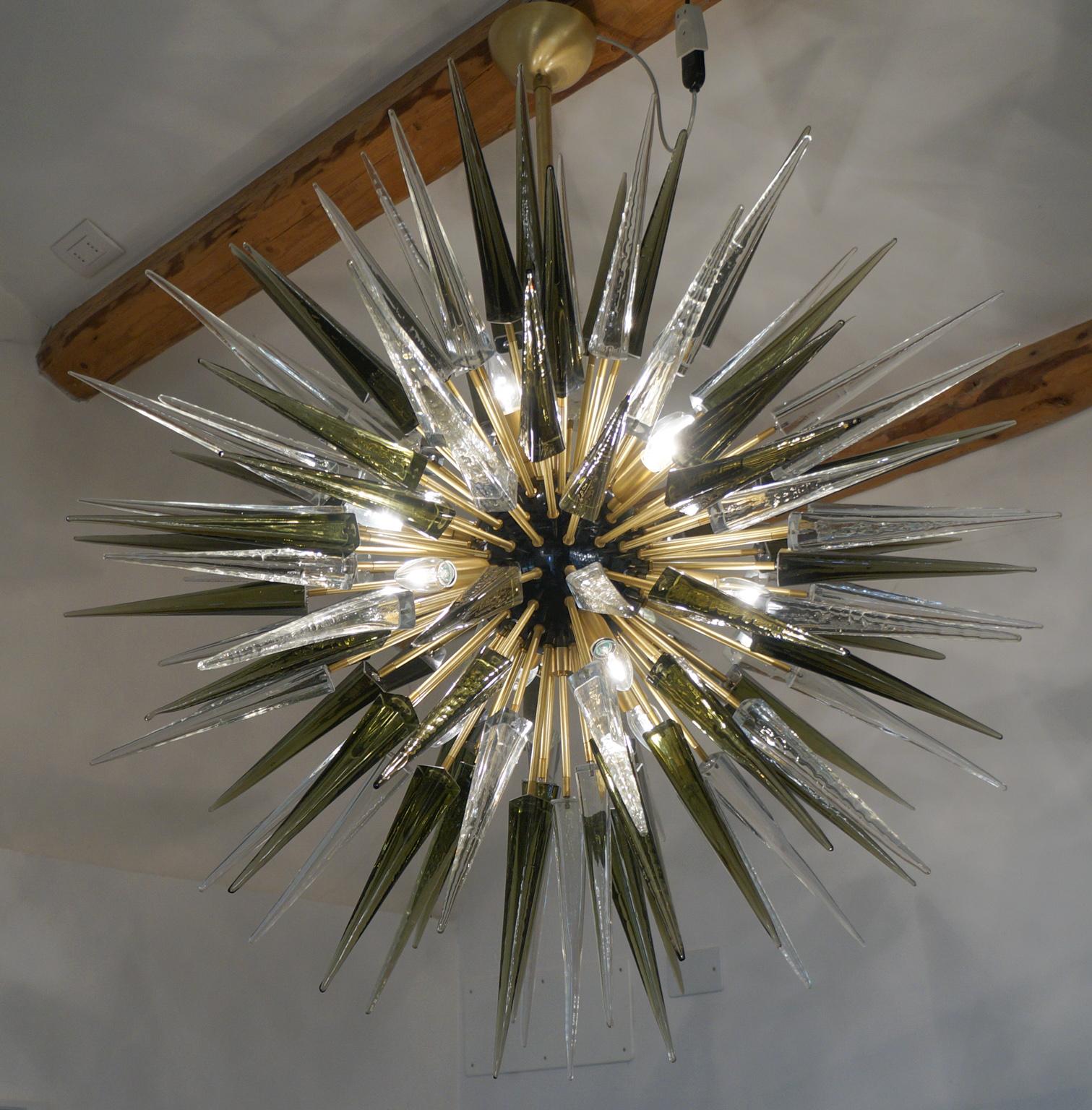 Dona Furnace Mid-Century Modern Crystal Grey Murano Glass Chandelier Sputnik For Sale 2