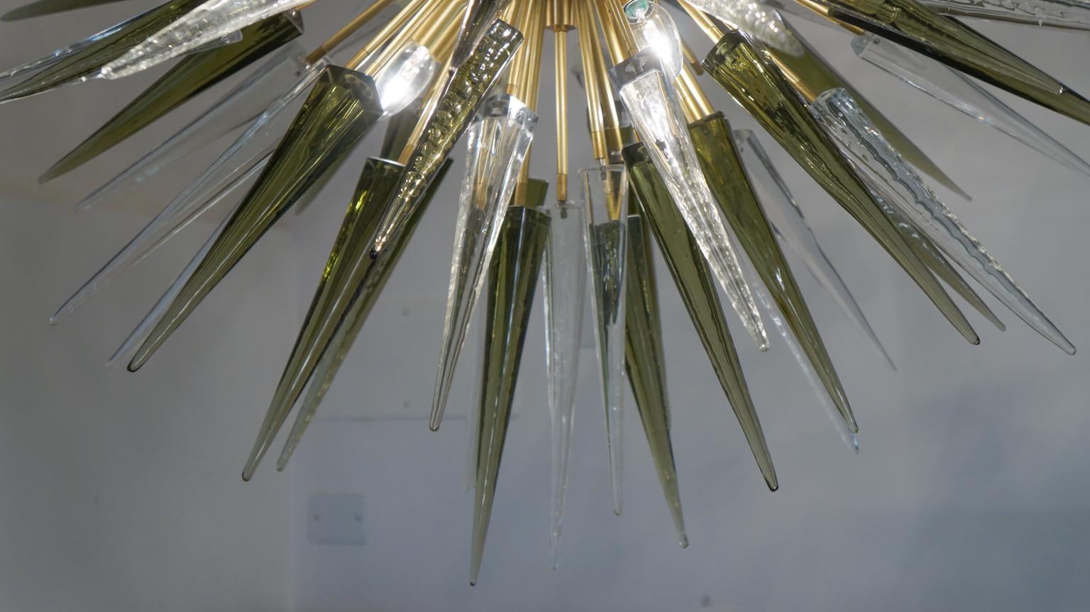 Dona Furnace Mid-Century Modern Crystal Grey Murano Glass Chandelier Sputnik For Sale 3