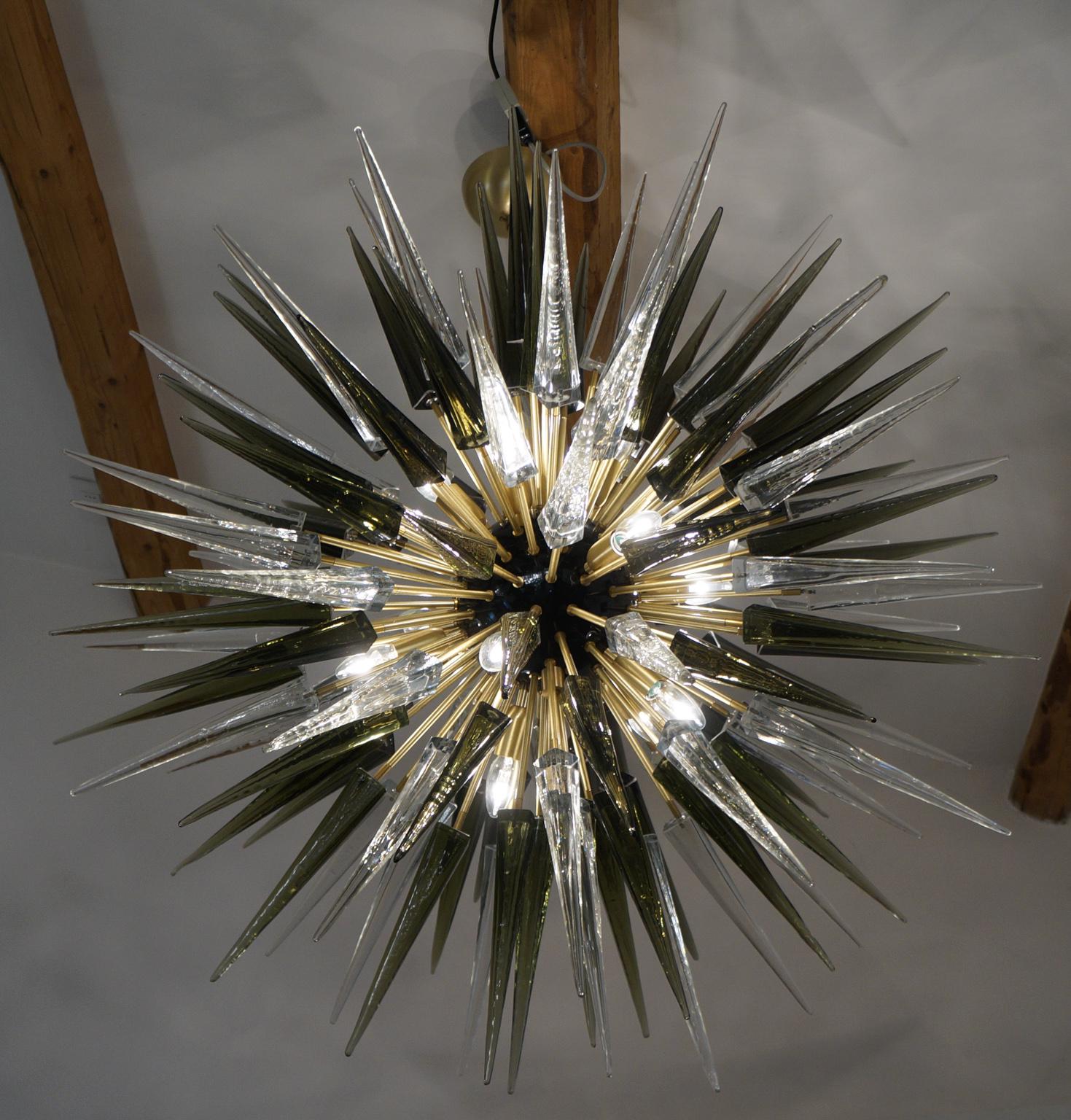 Dona Furnace Mid-Century Modern Crystal Grey Murano Glass Chandelier Sputnik For Sale 6
