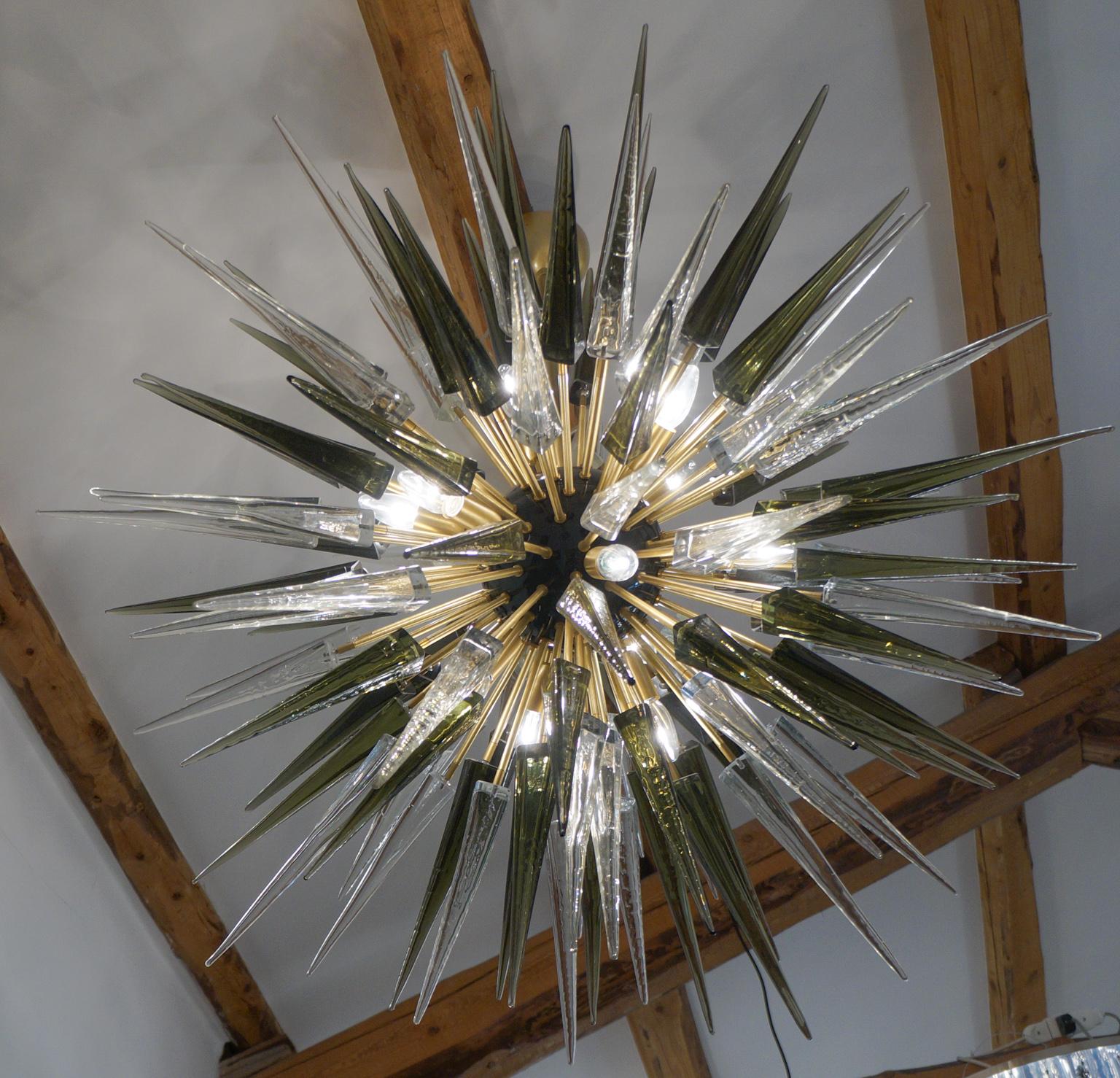 Dona Furnace Mid-Century Modern Crystal Grey Murano Glass Chandelier Sputnik For Sale 10