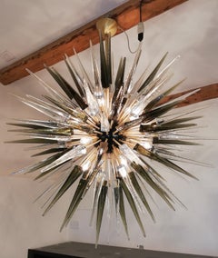 Dona Furnace Mid-Century Modern Crystal Grey Murano Glass Chandelier Sputnik