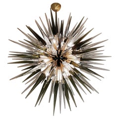 Dona Furnace Mid-Century Modern Crystal Grey Murano Glass Chandelier Sputnik