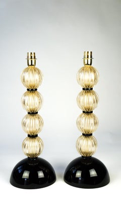 Horno Donà Moderno de Mediano Siglo Oro Negro Dos de Lámparas de Mesa de Cristal de Murano, 1985