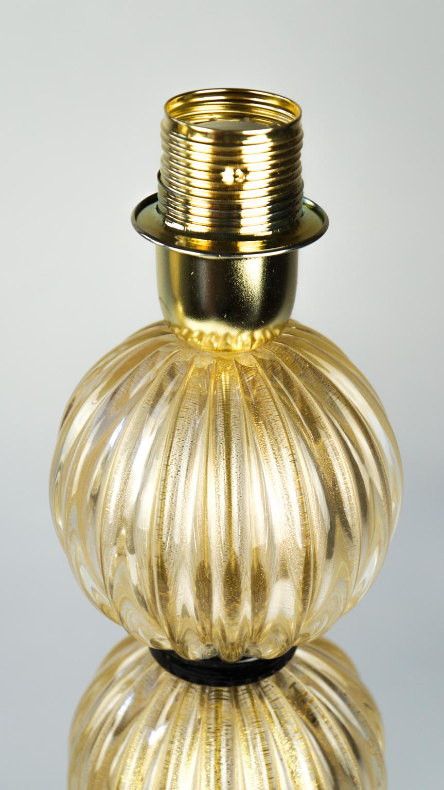 Vetro artistico Fornace Donà - Due lampade da tavolo in vetro di Murano in oro e nero, 1985 in vendita