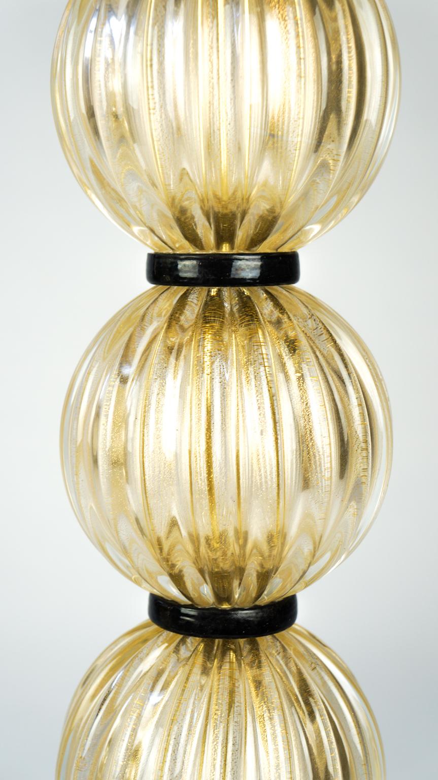 Donà Furnace Mid-Century Modern Gold Black Two of Murano Glass Table Lamps, 1985 For Sale 2