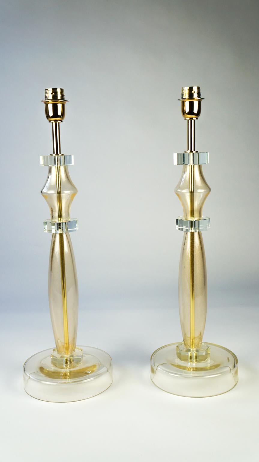 Donà Furnace Mid-Century Modern Gold Leaf Two of Murano Glass Table Lamps, 1978 For Sale 6