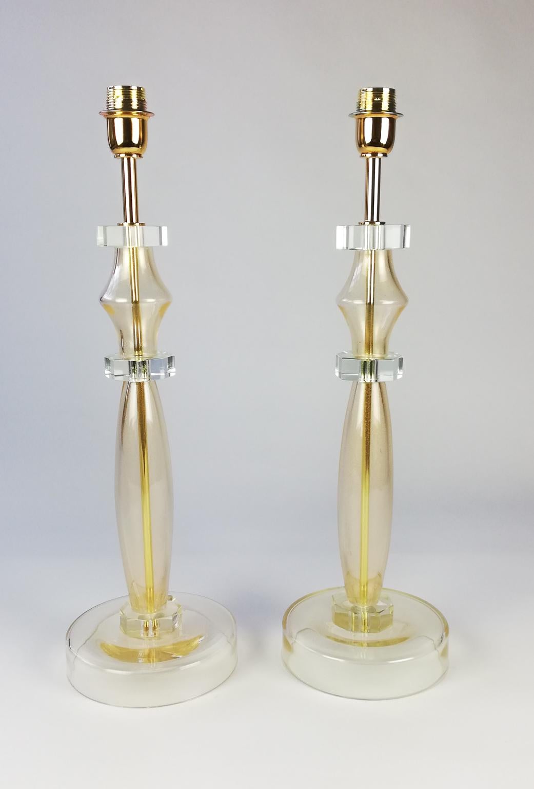 Donà Furnace Mid-Century Modern Gold Leaf Two of Murano Glass Table Lamps, 1978 For Sale 11